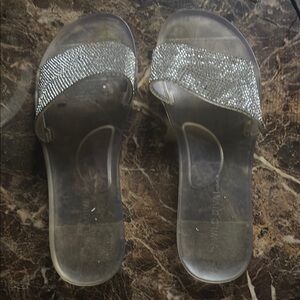 Wild Diva Silver Rhinestone Slide Sandals